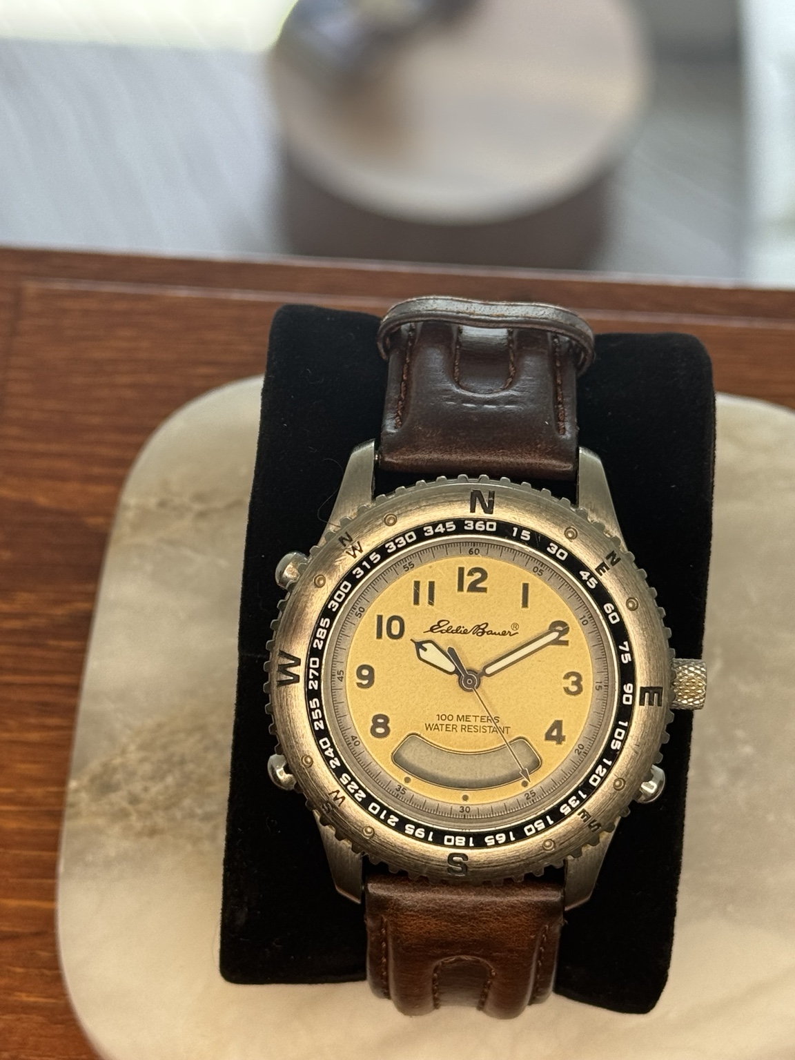 Original watch face and dial photograph of Eddie Bauer Legend Ana-Digi Compass-Style Watch – Gold Dial